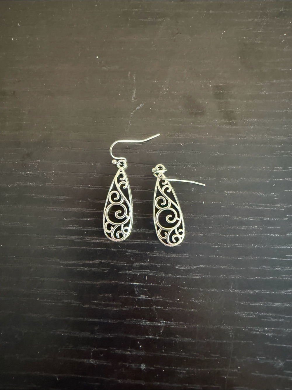 Silver-tone Filigree Teardrop Dangle Earrings